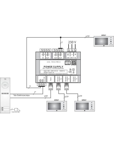 ACO PS45-15-PRO-13 Zasilacz video DIN 15V, 3A
