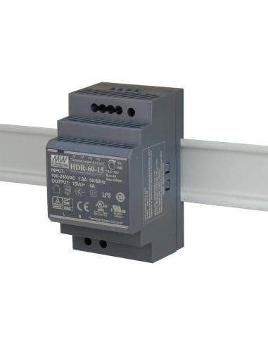 ZASILACZ IMPULSOWY NA SZYNĘ DIN MEAN WELL HDR-60-15 15V/60W/4A