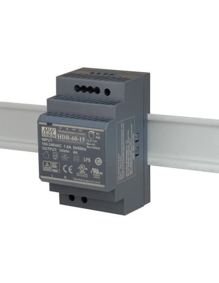 ZASILACZ IMPULSOWY NA SZYNĘ DIN MEAN WELL HDR-60-15 15V/60W/4A