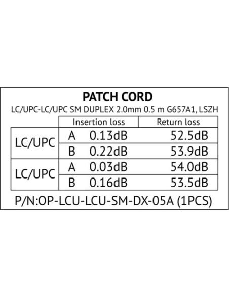 PATCHCORD ŚWIATŁOWODOWY SM 0,5M DUPLEX 9/125 LC/UPC-LC/UPC