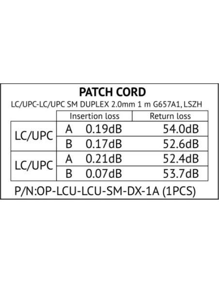 PATCHCORD ŚWIATŁOWODOWY SM 1M DUPLEX 9/125, LC/UPC-LC/UPC