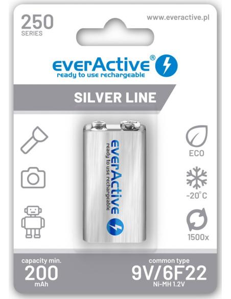 Akumulatorek 6F22 Ni-MH everActive 9V 250mAh Silver Line (1 szt.)