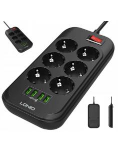 Listwa zasilająca LDNIO SE6403 6 Gniazd + 4x USB Przedłużacz
