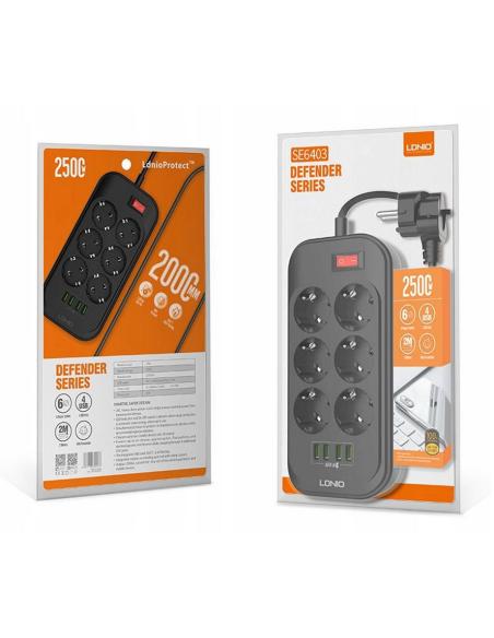 Listwa zasilająca LDNIO SE6403 6 Gniazd + 4x USB Przedłużacz