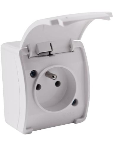 Gniazdo natynkowe pojedyncze z uziemieniem, z klapką VIPLAST KOALA BIAŁE IP44 161-01