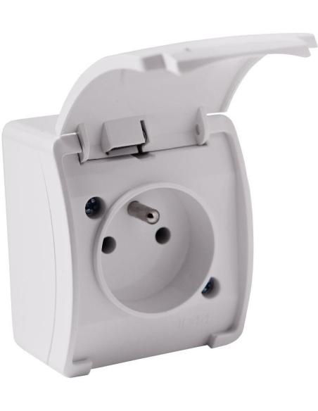 Gniazdo natynkowe pojedyncze z uziemieniem, z klapką VIPLAST KOALA BIAŁE IP44 161-01