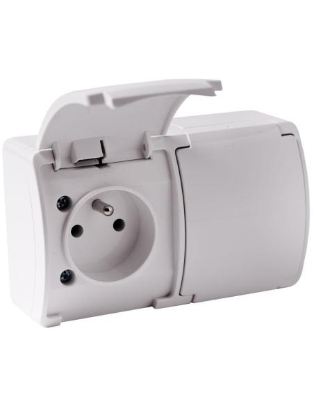 Gniazdo natynkowe podwójne z uziemieniem, z klapką VIPLAST KOALA BIAŁE IP44 162-01
