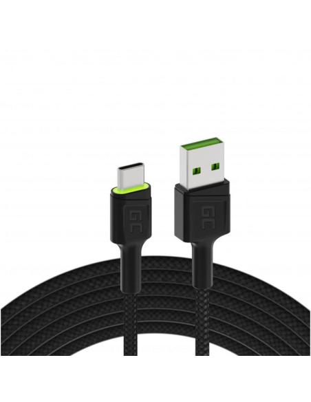 KABEL USB-A / USB-C Green Cell RAY 120cm ZIELONY LED QUICK CHARGE 3.0 KABGC06