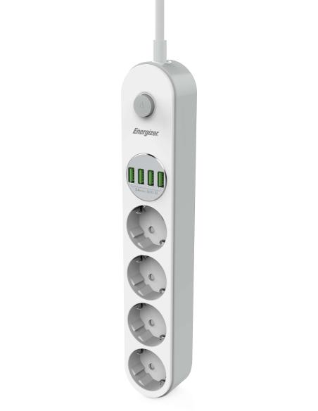 LISTWA ZASILAJĄCA Z WYŁĄCZNIKIEM Energizer 4x SCHUKO 4x USB-A 2500W 10A KABEL 2M