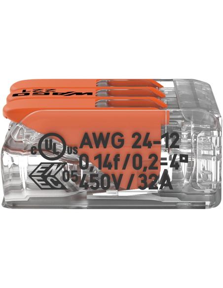 Szybkozłączka uniwersalna LINKA/DRUT 3x 0,2-4mm2 WAGO 221-413 (Paczka 50szt.)