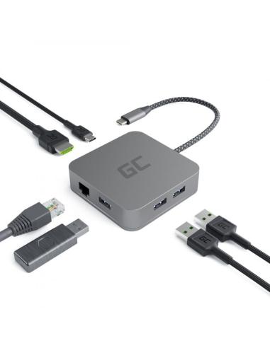 Hub USB 6w1 Green Cell USB-C AK61