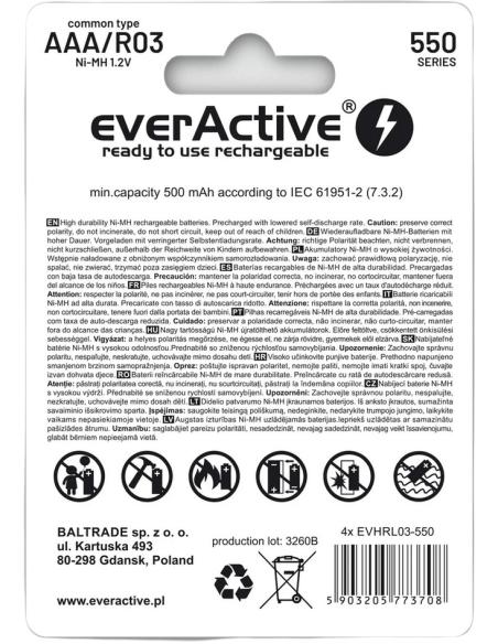 Akumulatorki AAA / R03 Ni-MH everActive 550mAh Infinity Line 3000 cykli (blister 4 szt.)