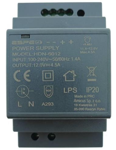 ZASILACZ IMPULSOWY NA SZYNĘ DIN ESPE HDN-6012 12V/54W/4.5A