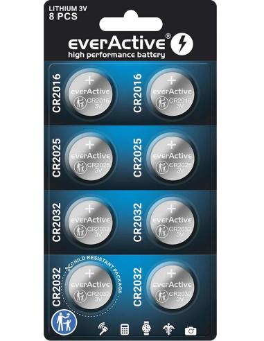 Zestaw 8 baterii 3,0V 4x CR2032 2x CR2025 2x CR2016 everActive