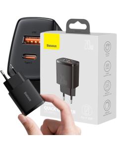 ŁADOWARKA SIECIOWA Baseus Compact Quick Charger CCXJ-B01 20W 1x USB-A 1x USB-C PD 3.0 QC 3.0 CZARNA