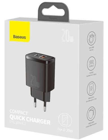 ŁADOWARKA SIECIOWA Baseus Compact Quick Charger CCXJ-B01 20W 1x USB-A 1x USB-C PD 3.0 QC 3.0 CZARNA