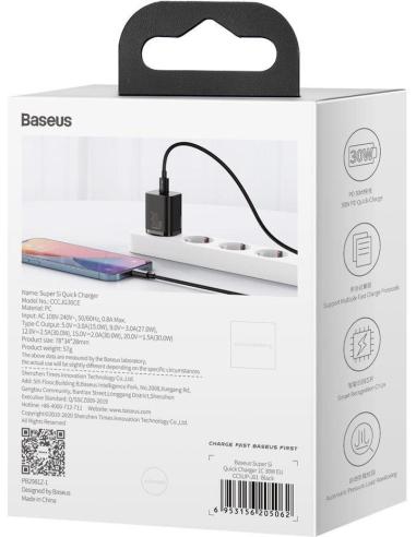 ŁADOWARKA SIECIOWA Baseus Super Si Quick Charger 1C CCSUP-J01 30W 1x USB-C PD 3.0 QC 3.0 CZARNA