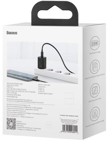 ŁADOWARKA SIECIOWA Baseus Super Si Quick Charger 1C TZCCSUP-L01 25W 1x USB-C PD 3.0 QC 3.0 + KABEL