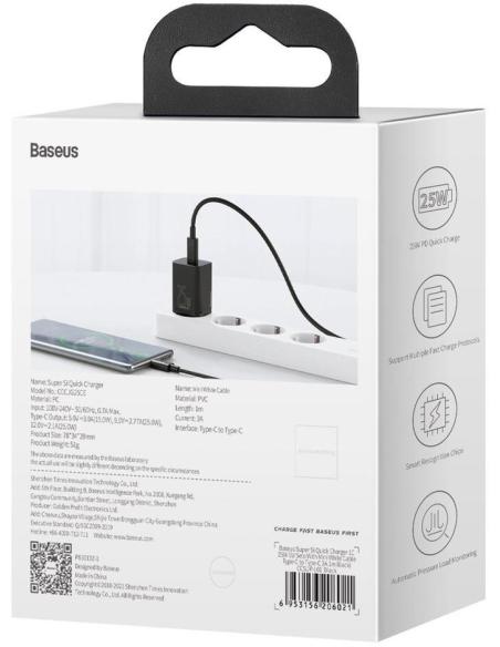 ŁADOWARKA SIECIOWA Baseus Super Si Quick Charger 1C TZCCSUP-L01 25W 1x USB-C PD 3.0 QC 3.0 + KABEL