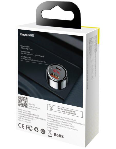 ŁADOWARKA SAMOCHODOWA Baseus Magic CCMLC20C-01 45W 6A 1x USB-A 1x USB-C QC 3.0
