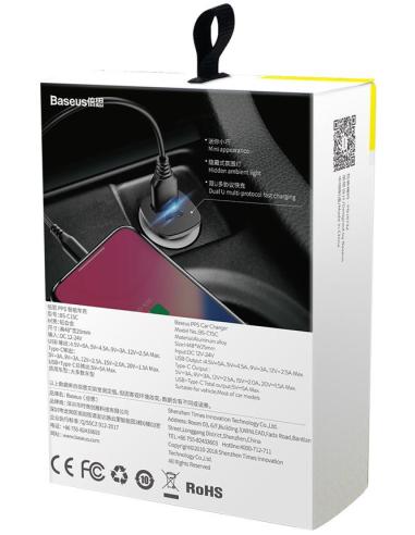 ŁADOWARKA SAMOCHODOWA Baseus Square CCALL-AS01 30W 5A 1x USB-A 1x USB-C QC 4.0+