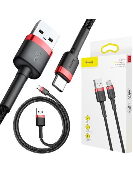 KABEL USB-A / USB-C Baseus Cafule CATKLF-A91 50cm 3A QC 3.0 CZARNO-CZERWONY W OPLOCIE