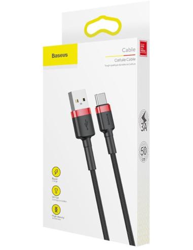 KABEL USB-A / USB-C Baseus Cafule CATKLF-A91 50cm 3A QC 3.0 CZARNO-CZERWONY W OPLOCIE
