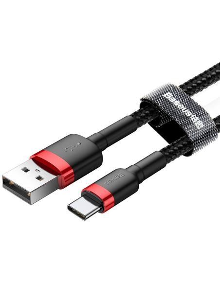 KABEL USB-A / USB-C Baseus Cafule CATKLF-A91 50cm 3A QC 3.0 CZARNO-CZERWONY W OPLOCIE