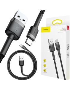 KABEL USB-A / USB-C Baseus Cafule CATKLF-AG1 50cm 3A QC 3.0 CZARNO-SZARY W NYLONOWYM OPLOCIE