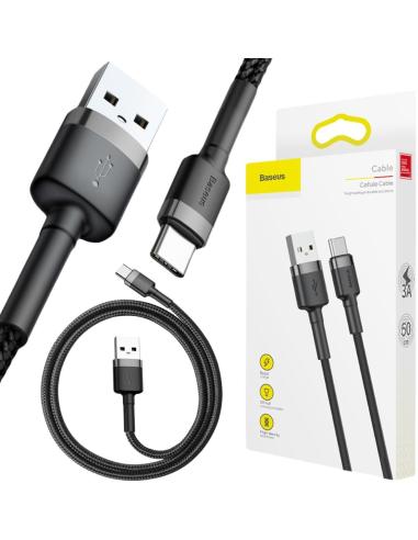 KABEL USB-A / USB-C Baseus Cafule CATKLF-AG1 50cm 3A QC 3.0 CZARNO-SZARY W NYLONOWYM OPLOCIE