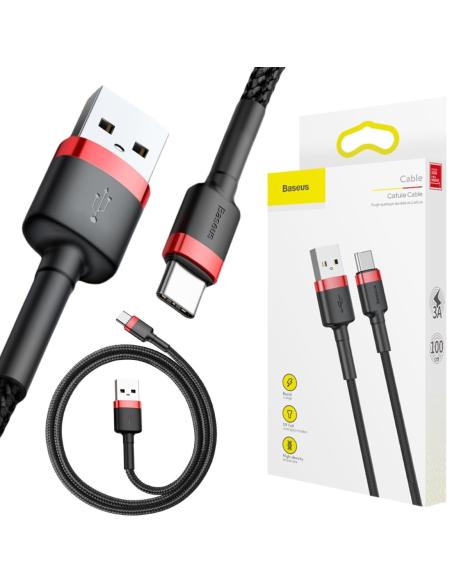 KABEL USB-A / USB-C Baseus Cafule CATKLF-B91 100cm 3A QC 3.0 CZARNO-CZERWONY W OPLOCIE