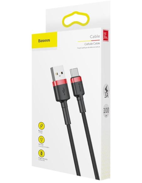 KABEL USB-A / USB-C Baseus Cafule CATKLF-B91 100cm 3A QC 3.0 CZARNO-CZERWONY W OPLOCIE