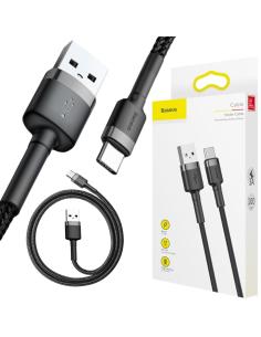 KABEL USB-A / USB-C Baseus Cafule CATKLF-BG1 100cm 3A QC 3.0 CZARNO-SZARY W NYLONOWYM OPLOCIE