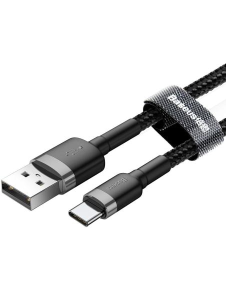 KABEL USB-A / USB-C Baseus Cafule CATKLF-BG1 100cm 3A QC 3.0 CZARNO-SZARY W NYLONOWYM OPLOCIE