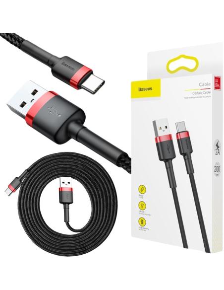 KABEL USB-A / USB-C Baseus Cafule CATKLF-C91 200cm 2A QC 3.0 CZARNO-CZERWONY W OPLOCIE