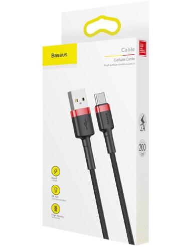 KABEL USB-A / USB-C Baseus Cafule CATKLF-C91 200cm 2A QC 3.0 CZARNO-CZERWONY W OPLOCIE