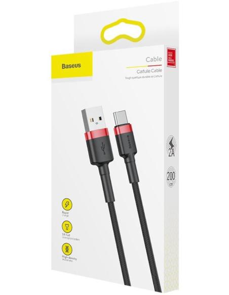 KABEL USB-A / USB-C Baseus Cafule CATKLF-C91 200cm 2A QC 3.0 CZARNO-CZERWONY W OPLOCIE