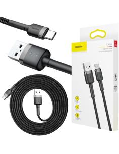 KABEL USB-A / USB-C Baseus Cafule CATKLF-CG1 200cm 2A QC 3.0 CZARNO-SZARY W NYLONOWYM OPLOCIE