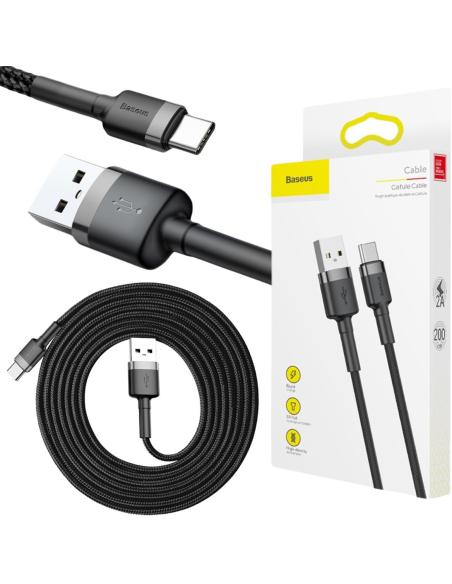 KABEL USB-A / USB-C Baseus Cafule CATKLF-CG1 200cm 2A QC 3.0 CZARNO-SZARY W NYLONOWYM OPLOCIE