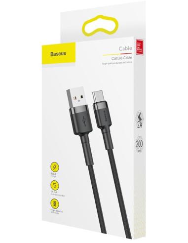 KABEL USB-A / USB-C Baseus Cafule CATKLF-CG1 200cm 2A QC 3.0 CZARNO-SZARY W NYLONOWYM OPLOCIE