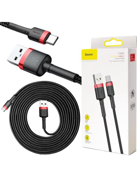 KABEL USB-A / USB-C Baseus Cafule CATKLF-U91 300cm 2A QC 3.0 CZARNO-CZERWONY W OPLOCIE