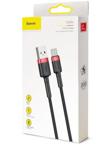 KABEL USB-A / USB-C Baseus Cafule CATKLF-U91 300cm 2A QC 3.0 CZARNO-CZERWONY W OPLOCIE
