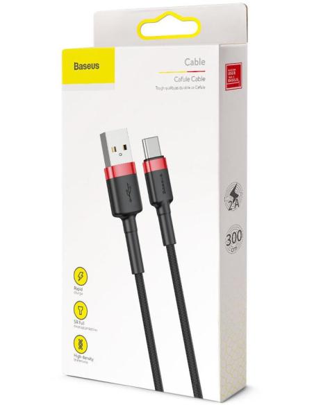 KABEL USB-A / USB-C Baseus Cafule CATKLF-U91 300cm 2A QC 3.0 CZARNO-CZERWONY W OPLOCIE