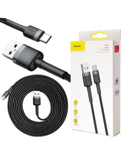 KABEL USB-A / USB-C Baseus Cafule CATKLF-UG1 300cm 2A QC 3.0 CZARNO-SZARY W NYLONOWYM OPLOCIE