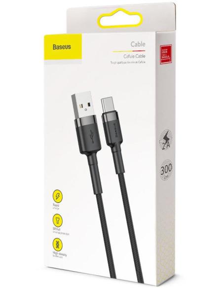 KABEL USB-A / USB-C Baseus Cafule CATKLF-UG1 300cm 2A QC 3.0 CZARNO-SZARY W NYLONOWYM OPLOCIE