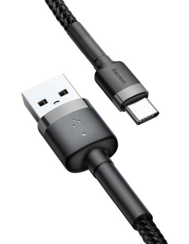 KABEL USB-A / USB-C Baseus Cafule CATKLF-UG1 300cm 2A QC 3.0 CZARNO-SZARY W NYLONOWYM OPLOCIE