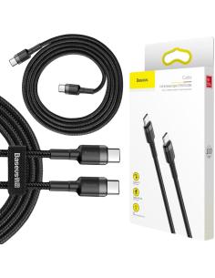 KABEL USB-C / USB-C Baseus Cafule CATKLF-GG1 100cm 60W 3A PD 2.0 QC 3.0 CZARNO-SZARY W OPLOCIE