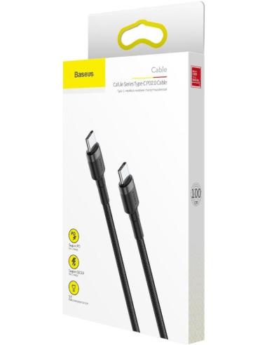 KABEL USB-C / USB-C Baseus Cafule CATKLF-GG1 100cm 60W 3A PD 2.0 QC 3.0 CZARNO-SZARY W OPLOCIE