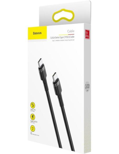 KABEL USB-C / USB-C Baseus Cafule CATKLF-GG1 100cm 60W 3A PD 2.0 QC 3.0 CZARNO-SZARY W OPLOCIE