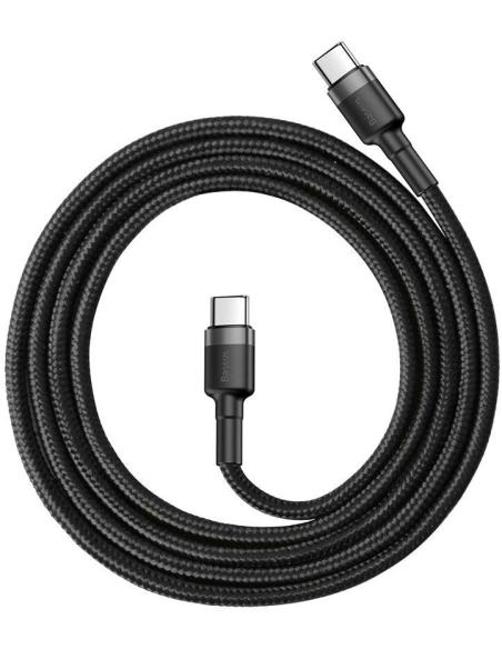 KABEL USB-C / USB-C Baseus Cafule CATKLF-GG1 100cm 60W 3A PD 2.0 QC 3.0 CZARNO-SZARY W OPLOCIE
